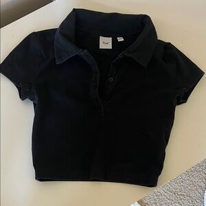 Aritzia Tna Black Polo Crop Top